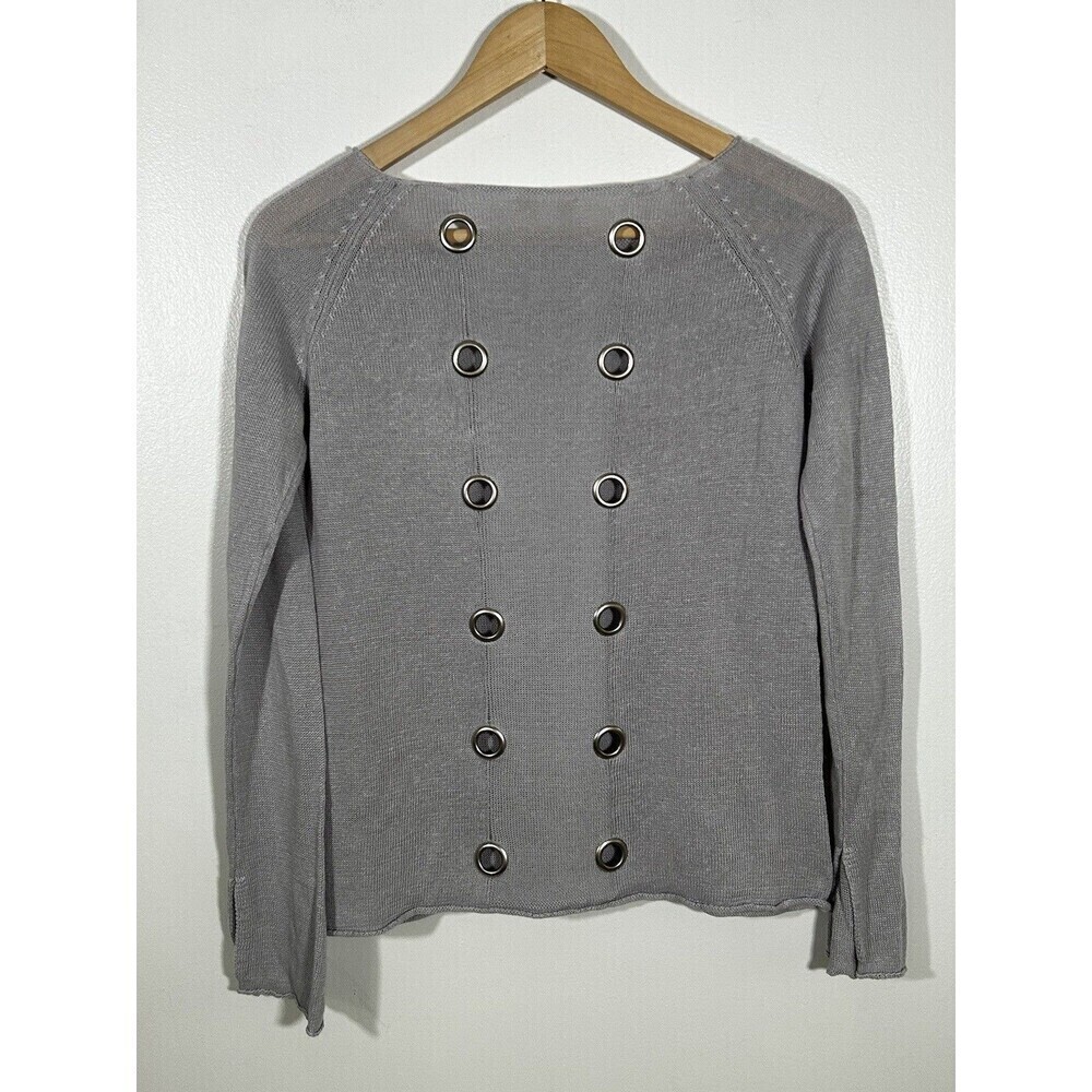 Lisa Todd 100% Linen Sweater Size Small Light Gray Grommet Back Coastal Knit